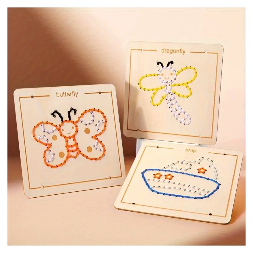 Montessori wooden threading board for fine motor skill development