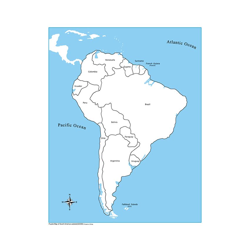 Labeled South America Control Map - PP Plastic