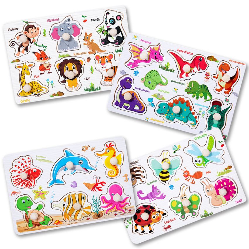 Shape Awareness Puzzle Board - Wild, Dinosaur, Insect, Sea Animals