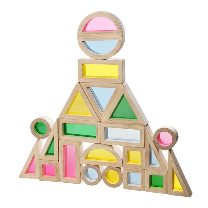 Colorful wooden Montessori rainbow blocks for open-ended learning