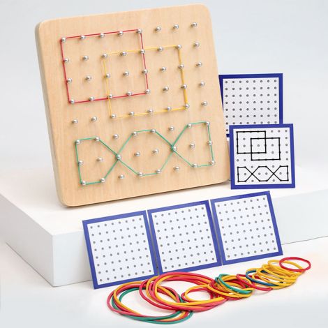 Wooden Geoboard with Rubber Bands Graphical Math Pattern Blocks