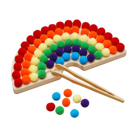 Wooden Peg Board Rainbow Beads Game