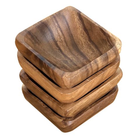 Square Wooden Bowl - 4 inch - Set of 4 in Abaca Net